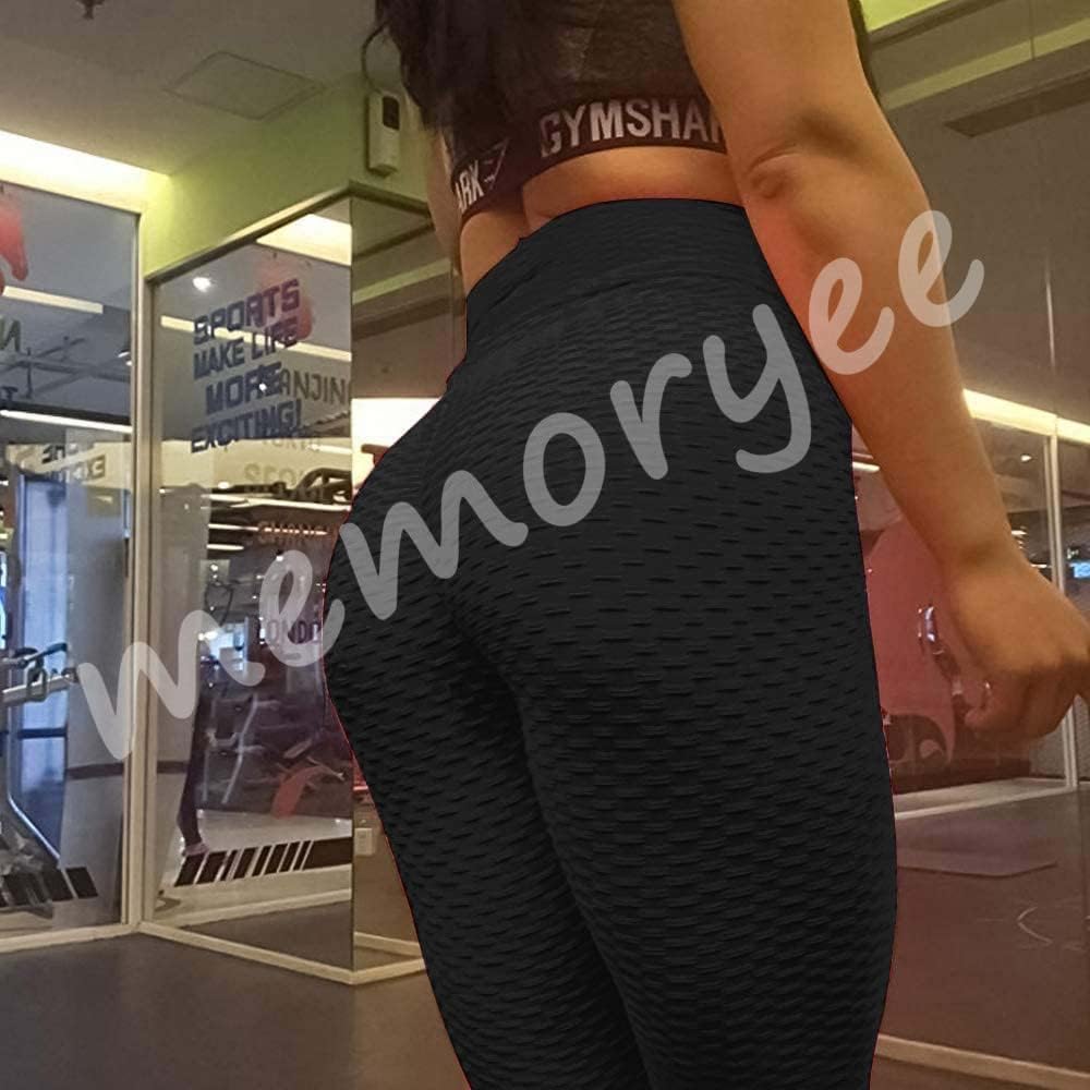 Memoryee Women's Anti-Cellulite Push Up Butt Lift Elastic High Waist Leggings Large Size Sports Yoga Pants
