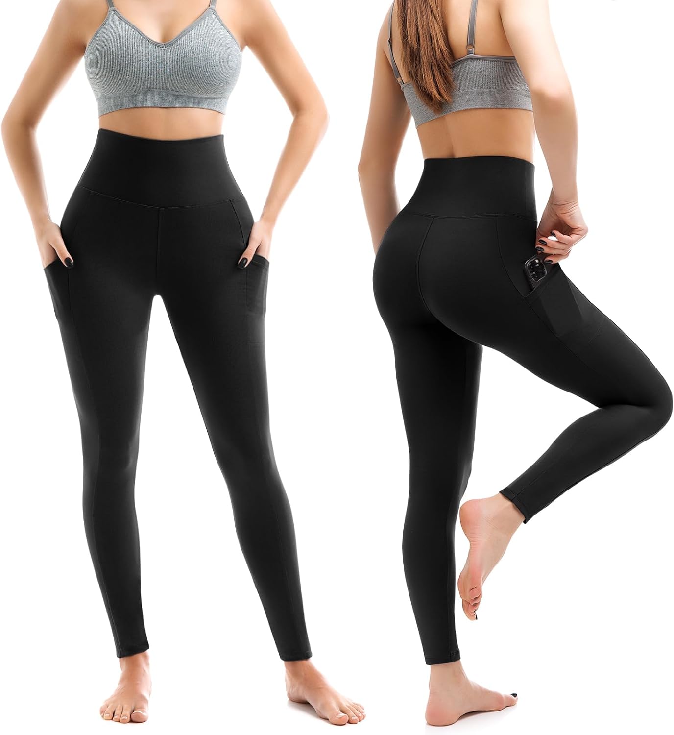 2 Pack Opaque High Waist Workout Leggings with Pockets for Workout Sports Yoga Running